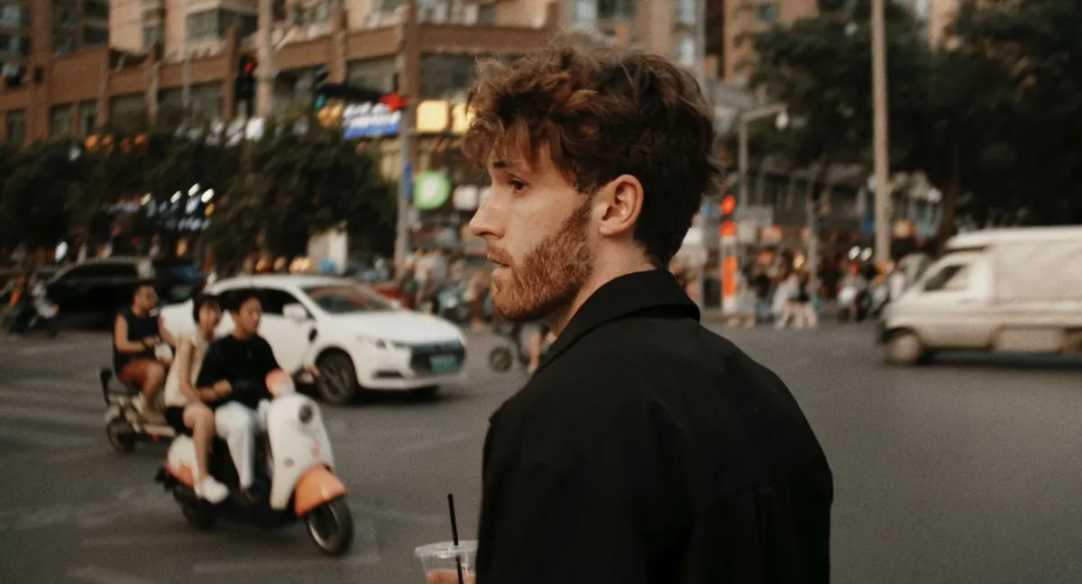 The teacher on a busy city street
