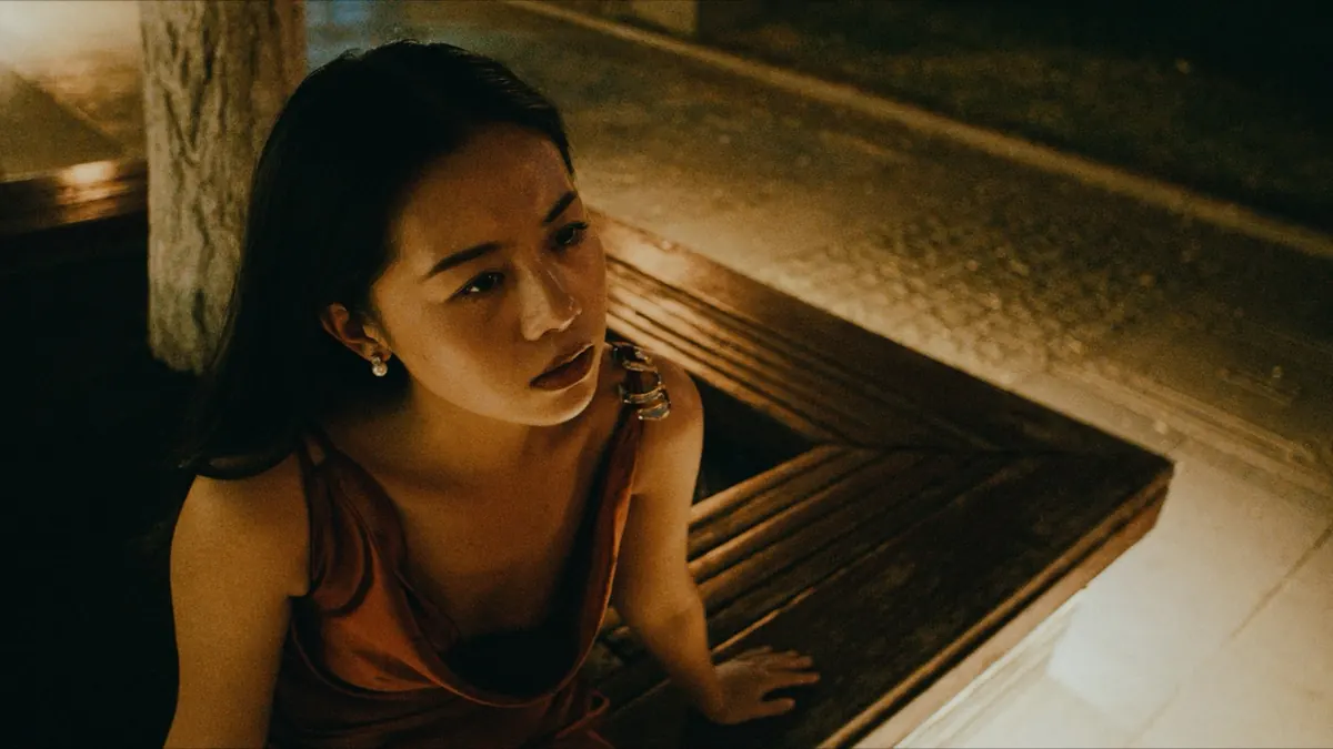 A woman in a red dress